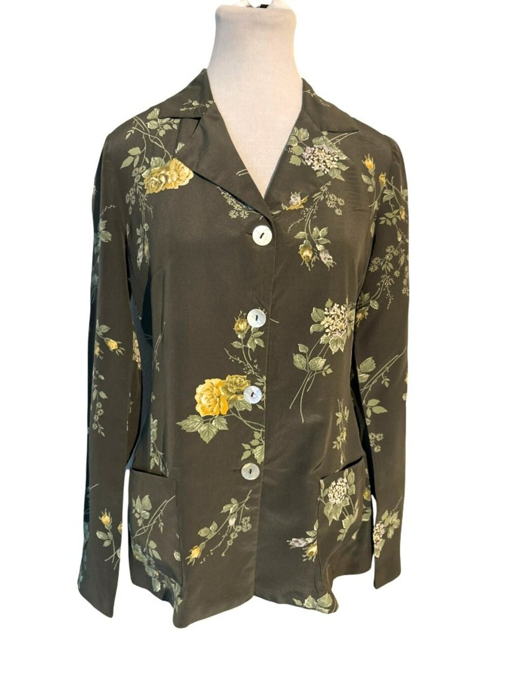 Vintage Laura Martin Collection 80's Silk Floral Button Closure Top Size S